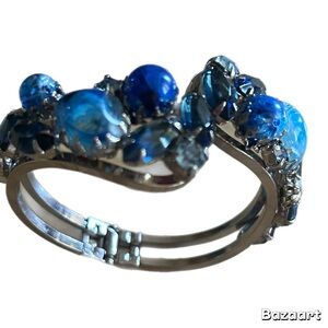 Vintage JULIANA Blue Stone Hinged Clamper Bracelet